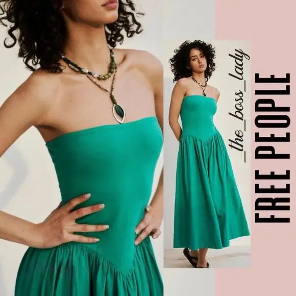 Free People | Dresses | Free People Midi Dress Cotton Strapless Tube Aline  Drop Waist Boho Xs Pleated | Poshmark